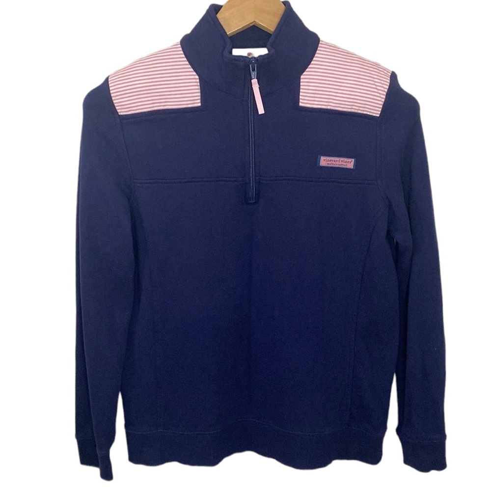 Vineyard Vines navy Quarter zip shep shirt Oxford stripe shoulder size S